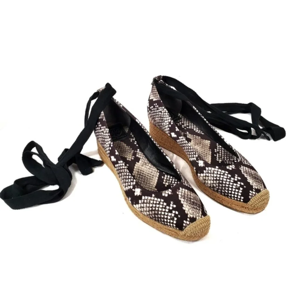 Tory Burch Heather Snakeskin Espadrille Wedge Heels Sz 7